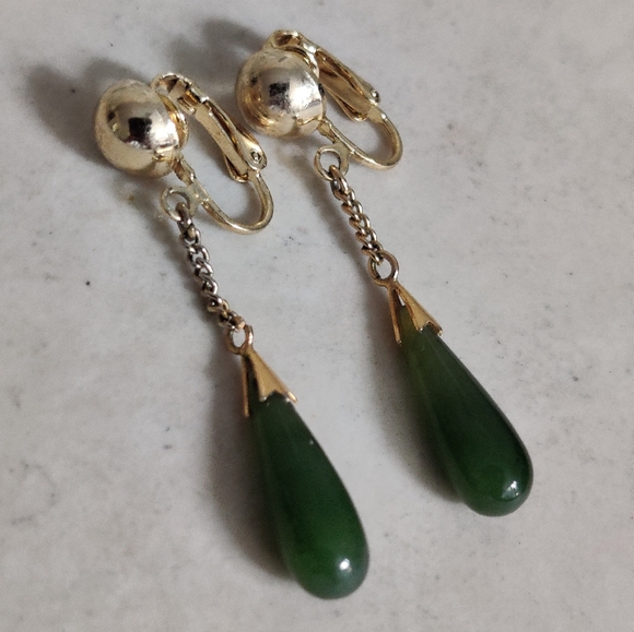 Vintage Genuine Jade Teardrop Earrings - Picture 14 of 14